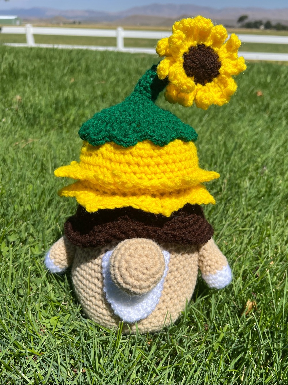 Hand Crocheted Sunflower Gnome Stuffed Animal Plushie!